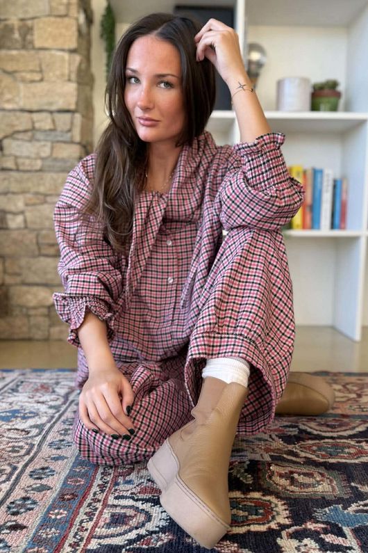 Donald Plaid Brushed Cotton Neckerchief Blouse Pink